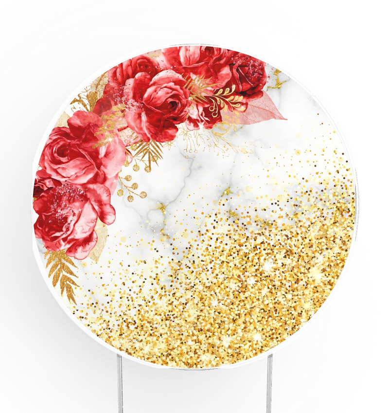 Painel Redondo Floral Dourado - Tecido Sublimado