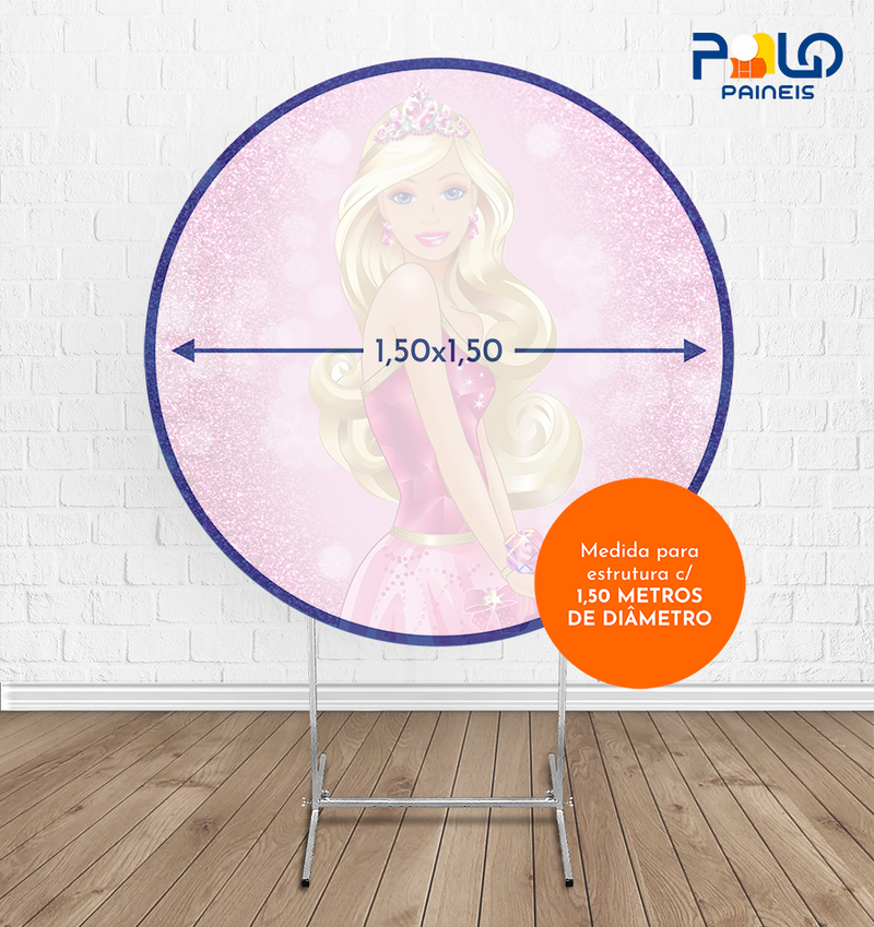 Painel Redondo Barbie Glitter Rosa - Tecido Sublimado